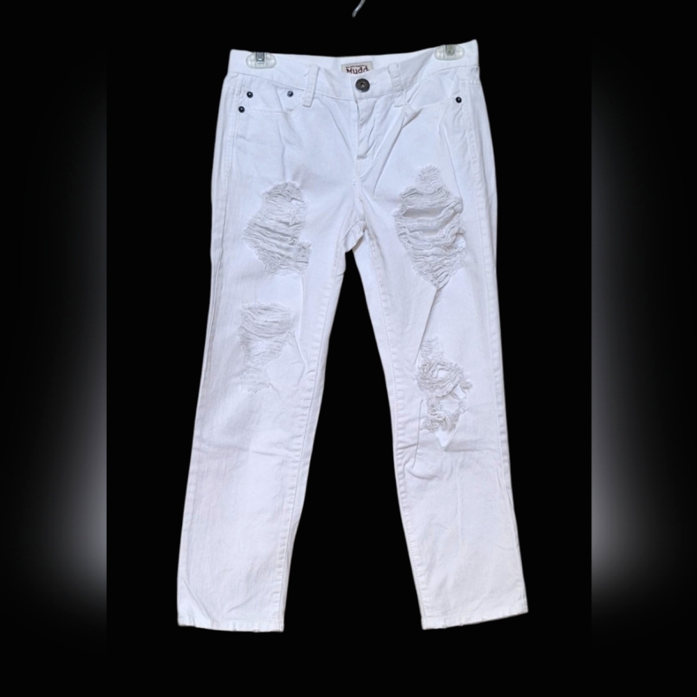 Mudd 100% Cotton Low Rise Jeans Distressed White Denim Crop Capri Y2K Womens XS